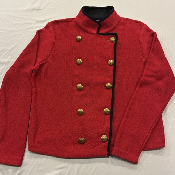 Lauren Ralph Lauren Sweaters - Lauren Ralph Lauren Jean Co Knit‎ Blazer Red Cotton XL Gold Buttons Military